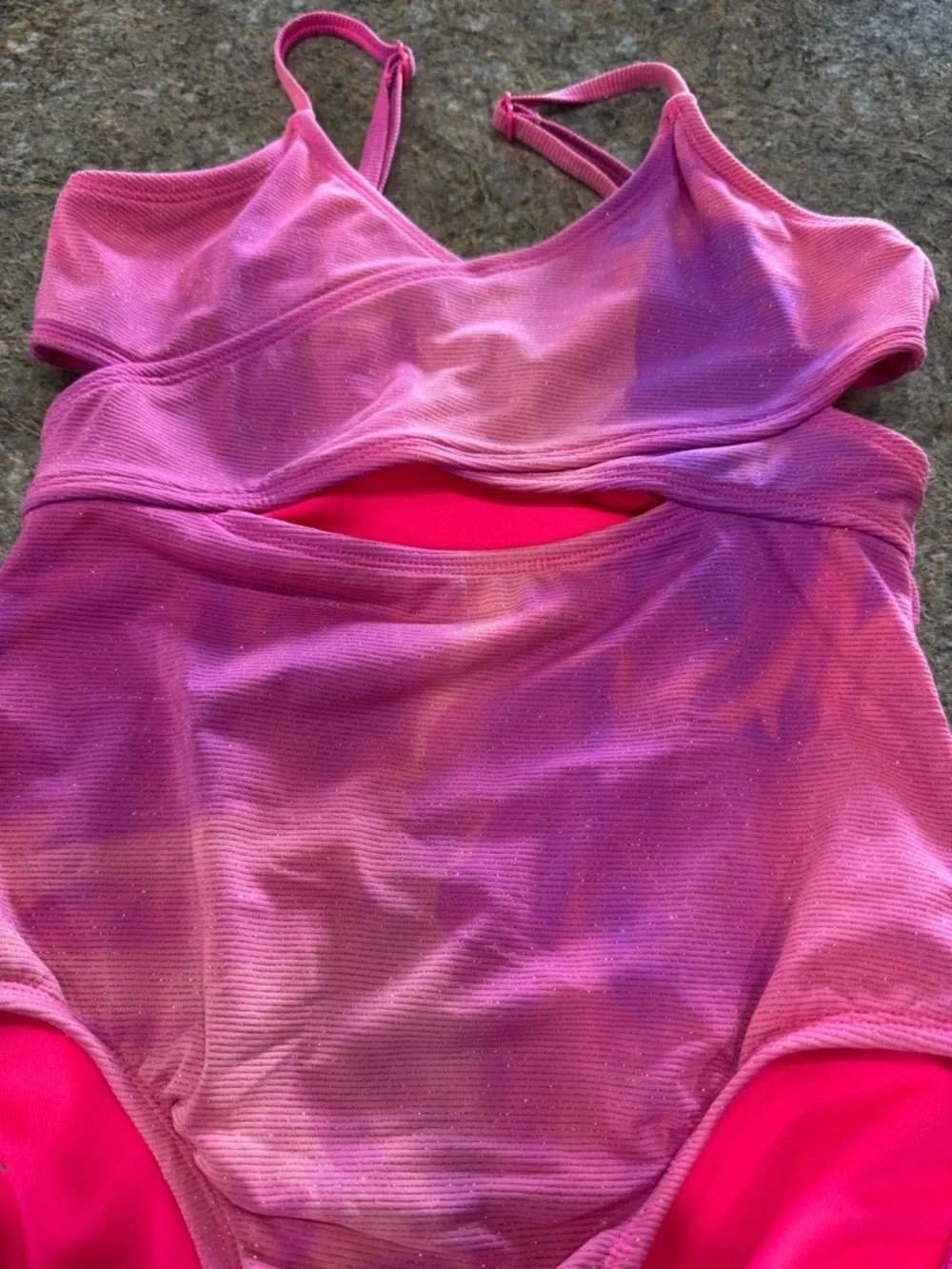 Art Class Girls One Piece Swimsuit Pink Purple Shimmer Cutout Size L 10/12